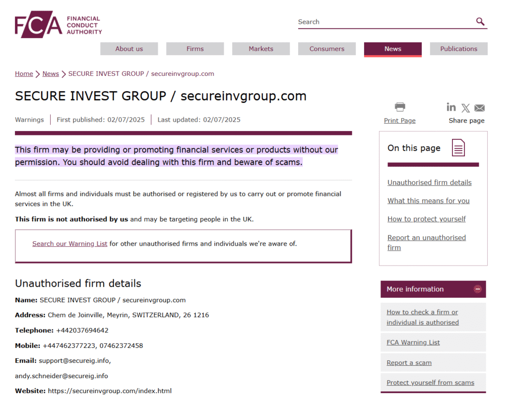 SECURE-INVEST-GROUP-secureinvgroup-com-FCA-Warning